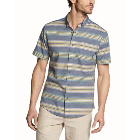 Eddie Bauer Mens Baja Classic Fit Short Sleeve Multicolor Striped Shirt NEW XLT - Picture 1 of 8